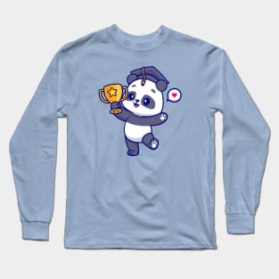 Cute Panda Holding Gold Throphy Cartoon Long Sleeve T-Shirt